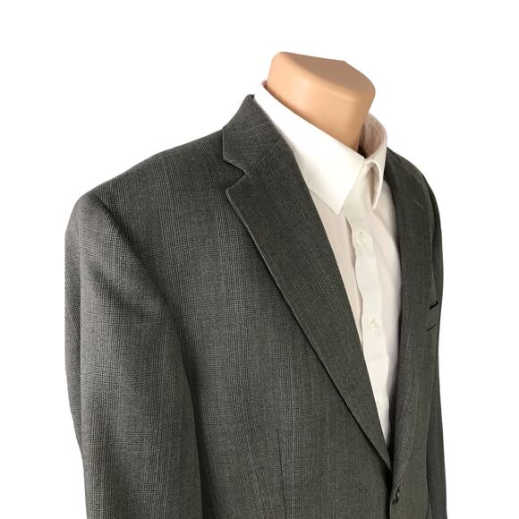 Haggar Black Label Suit Jacket Two Button Size 42L Windowpane Gray - Picture 6 of 12
